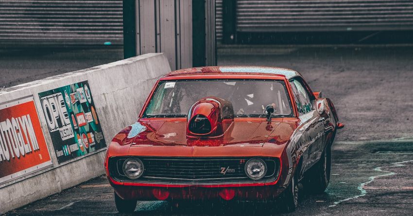 Mustang Drag Racing - Red Car on the Race Track