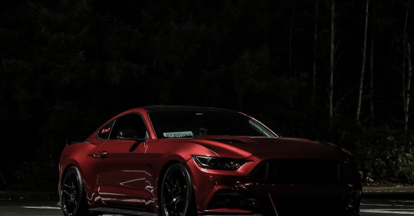 Mustang Customization - Red Ford Mustang at Night