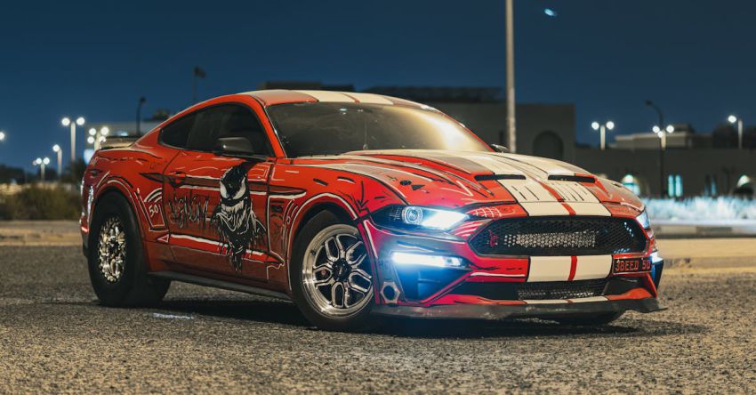 Mustang Customization - Red, Tuned Ford Mustang at Night